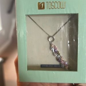 Purple light blue light purple clear crystal pendant on a silver sterling chain